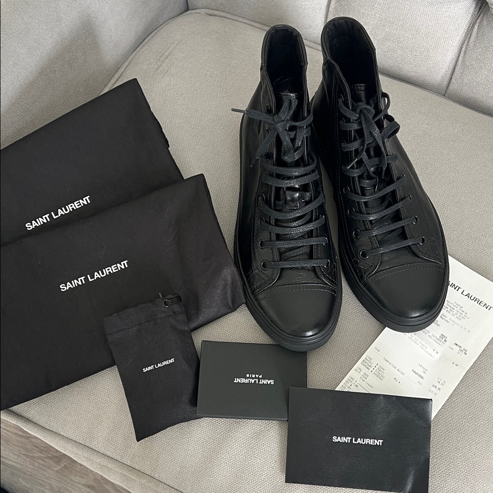 New Saint Laurent Bedford High-Tops Black Sneakers size 39 US 9 - Picture 3 of 17